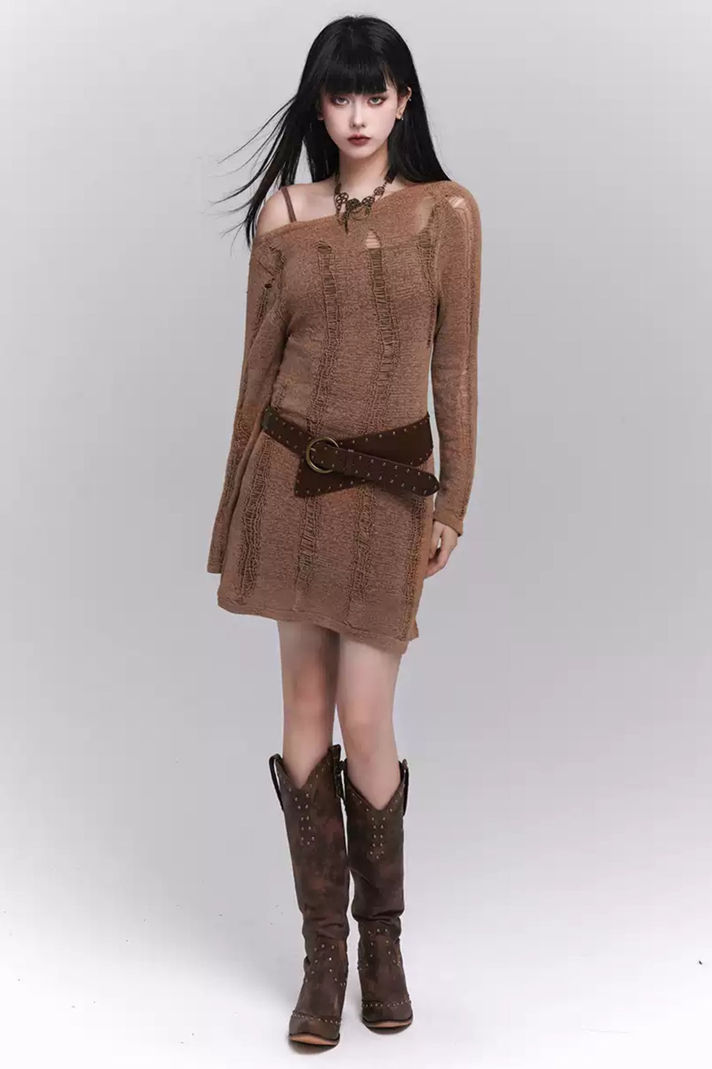 Ghost Girl Prefall Backless Sweater Ripped Cut-Out Knit Dress Hot Girl Top Outfit Music Festival