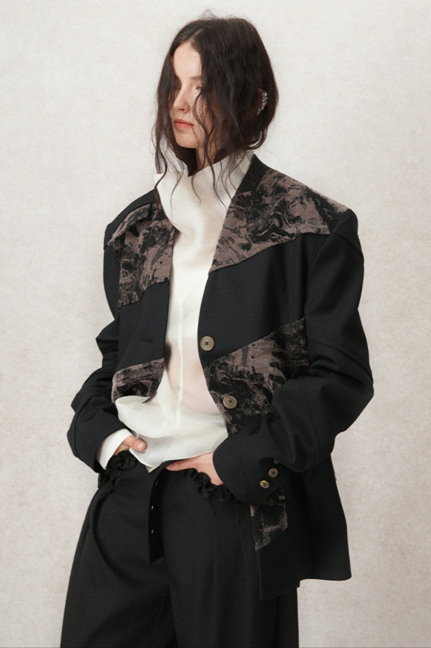 Loose Fit Structured Velvet Jacket