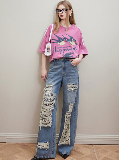 Straight Sequin Stitched Trousers