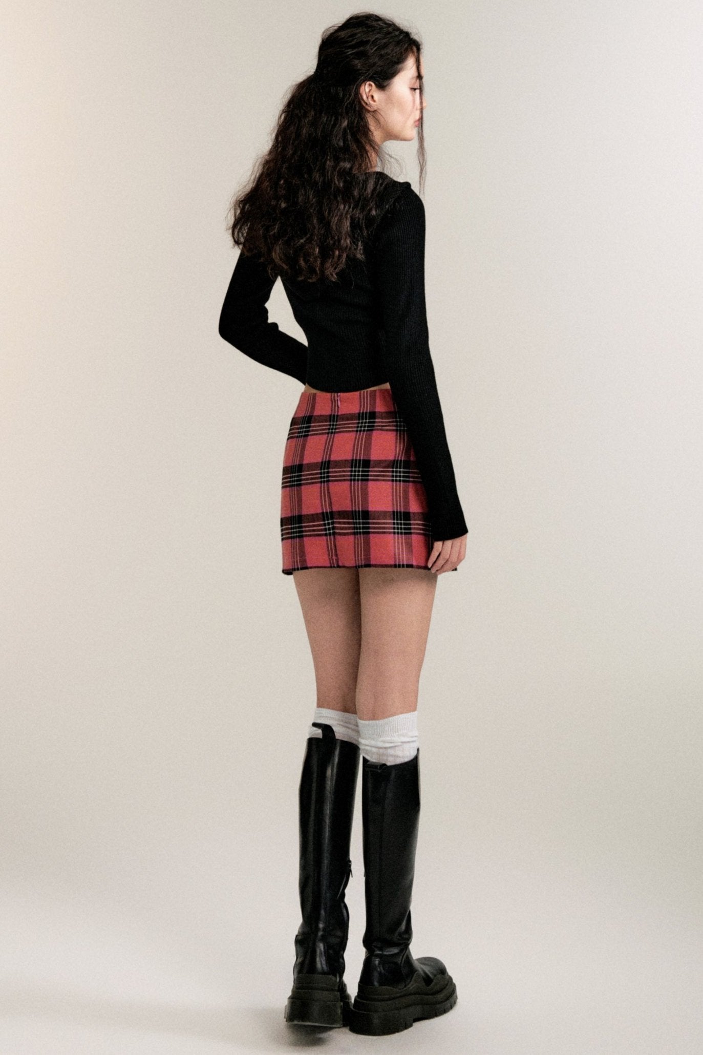 Intellectuals Pink Check Low-Rise Skirt