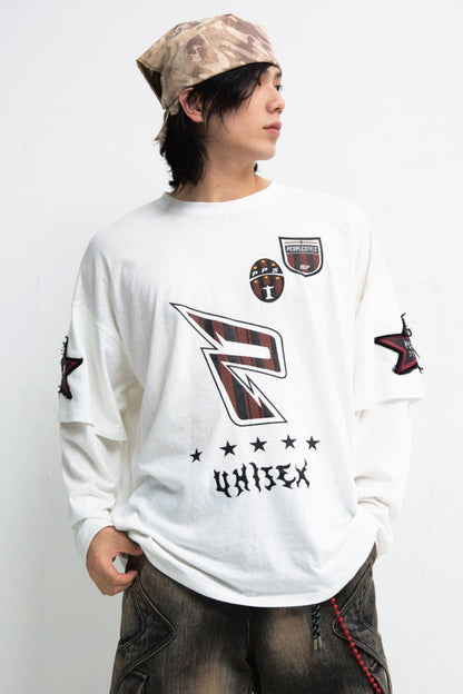 Embroidery Quick Dry Fake Two Long Sleeve T-Shirts