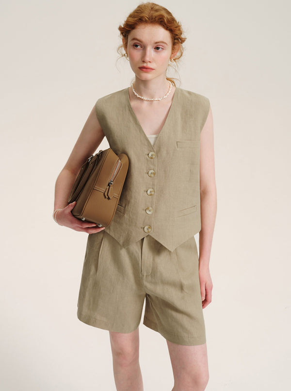 Structured Suit V-Neck Vest Shorts Set-Up