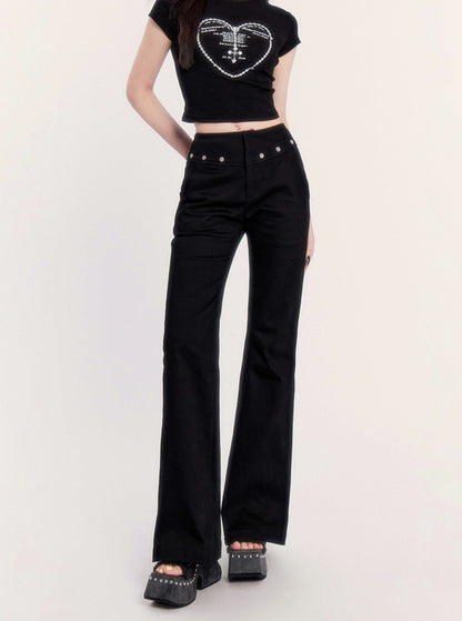 Rose Stud High Waist Trousers