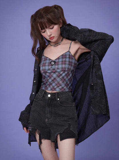 Checkered Suspender Top