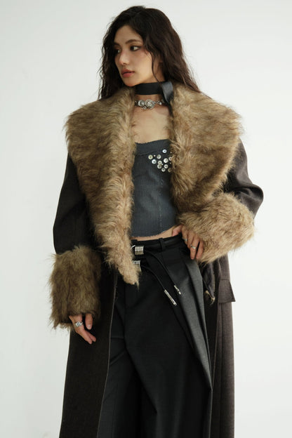 Detachable Fur Collar Long Blazer