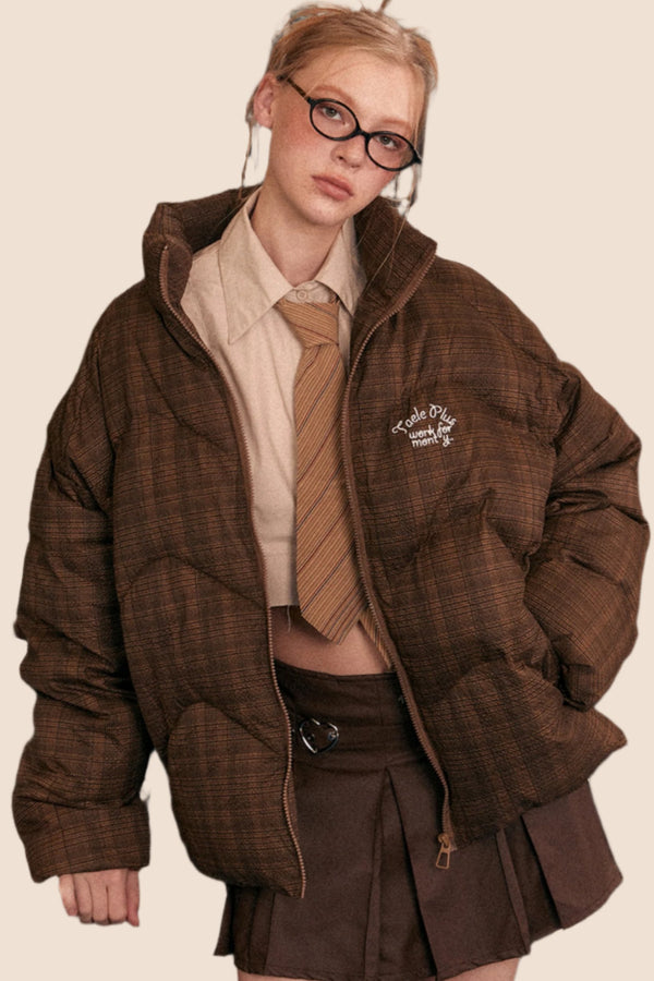 Retro kariertes Stehkragenjacke 