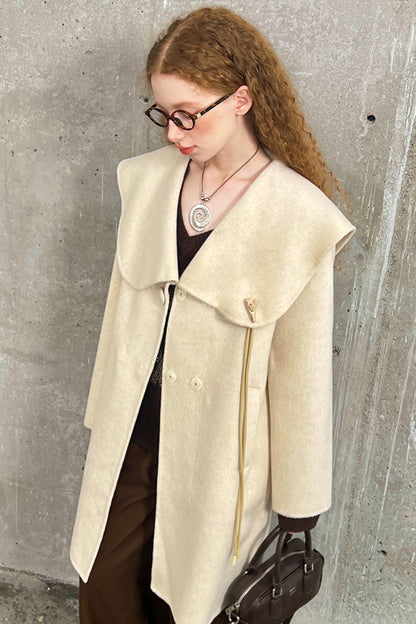 Large Lapel Tweed Wool Coat