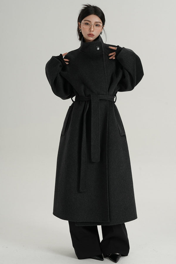 Red Long Stand-Up Collar Wool Coat