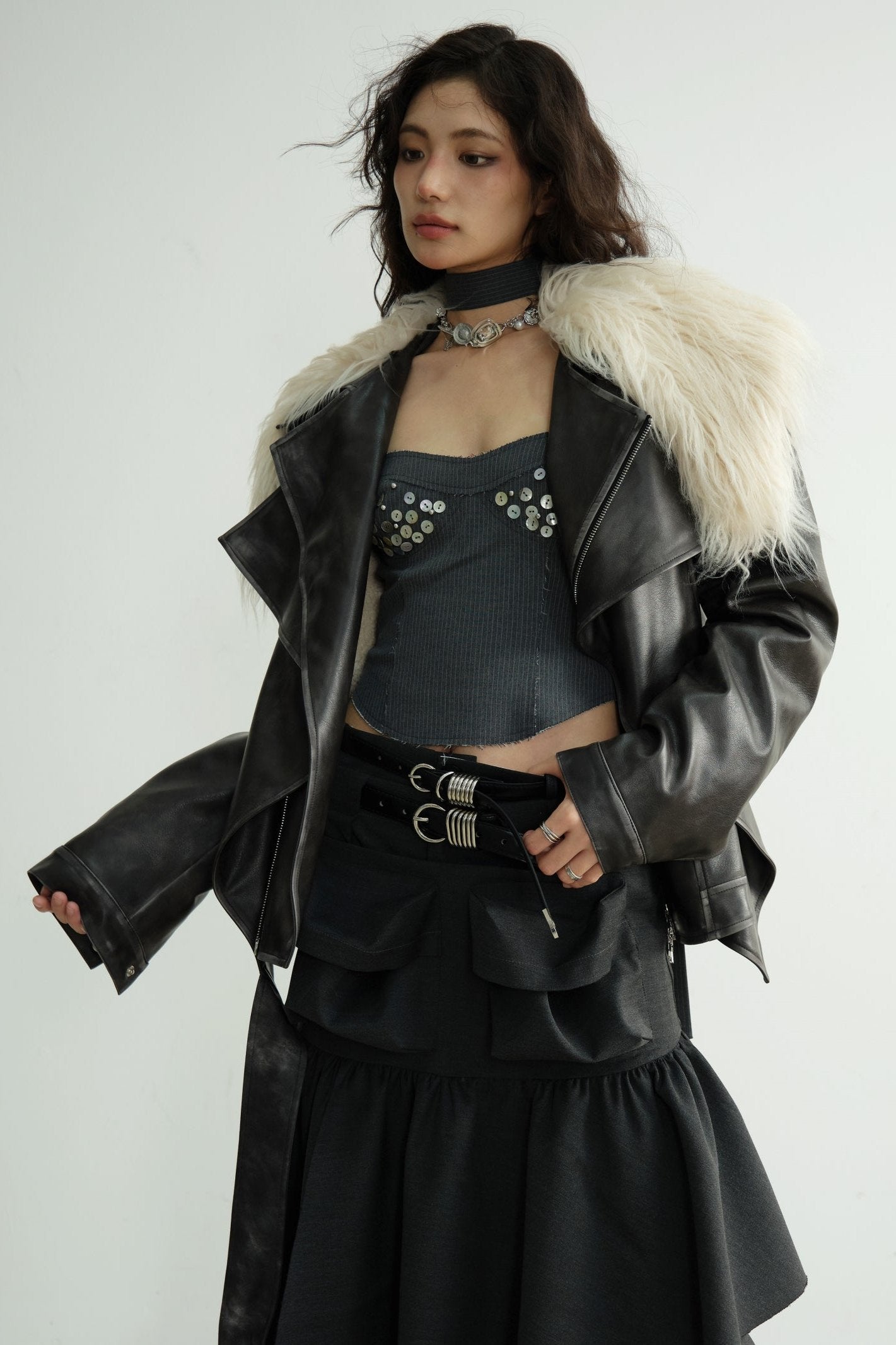 Dark Retro Rock Long FURLAR JACKET