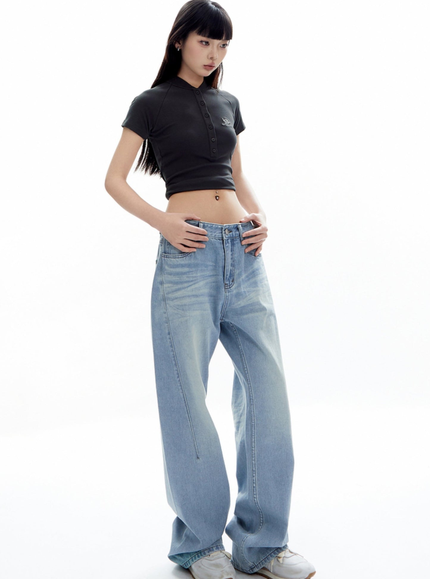 Old Washed Low Waist Straight Leg Pants