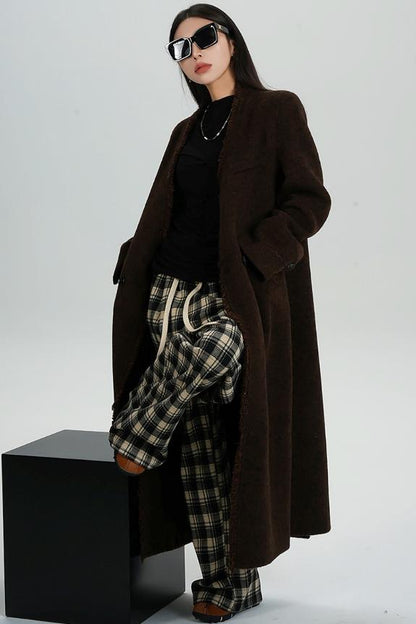 High-Quality Caramel Wool V-Neck Coat