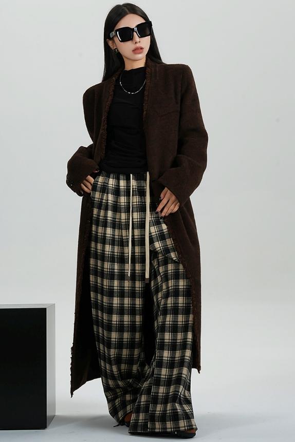 High-Quality Caramel Wool V-Neck Coat