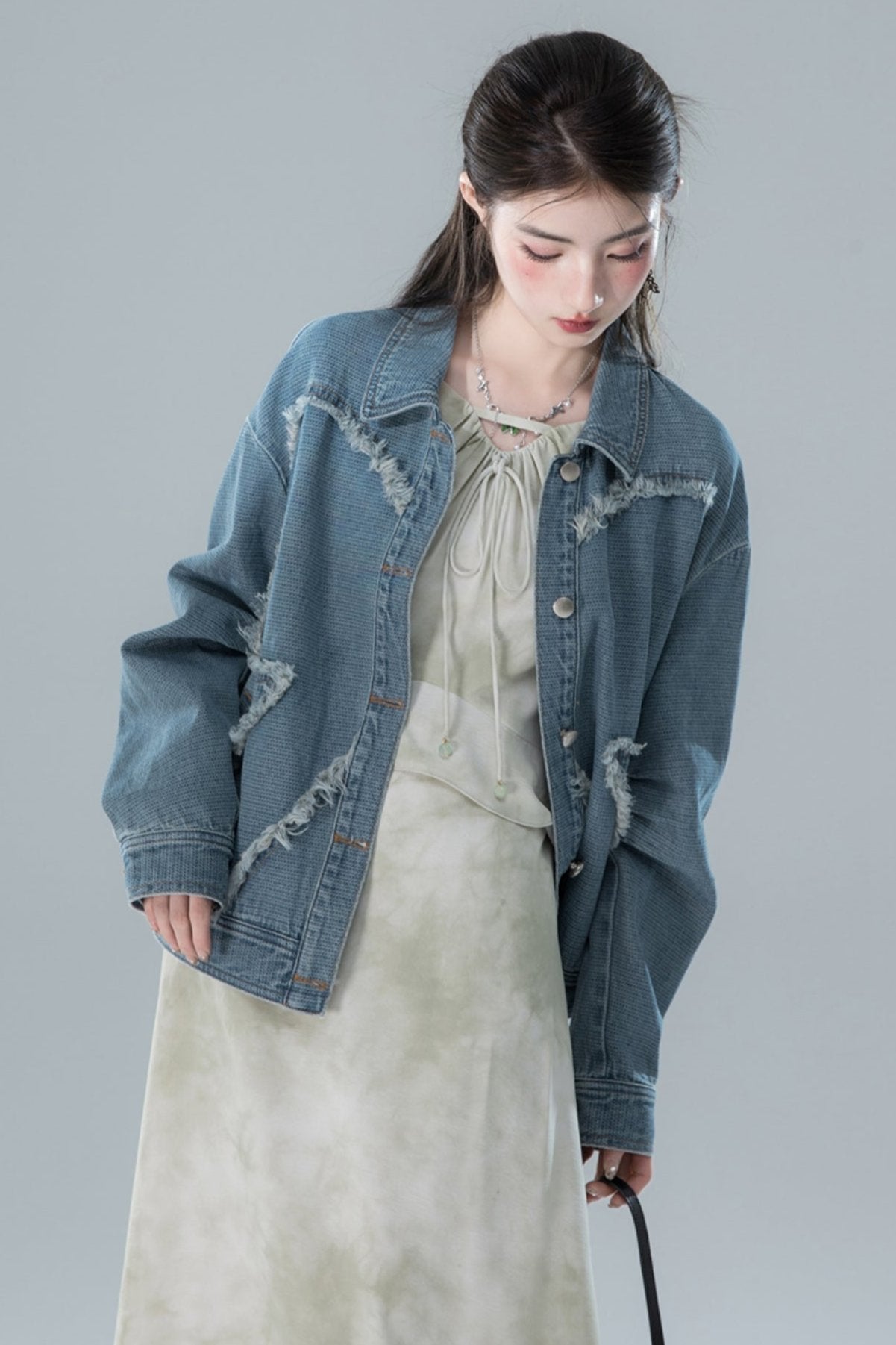 Navy Wash Frayed Denim Jacket