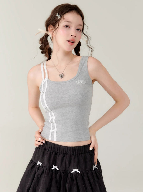 Graffiti Print V-Neck Drawstring T-Shirt