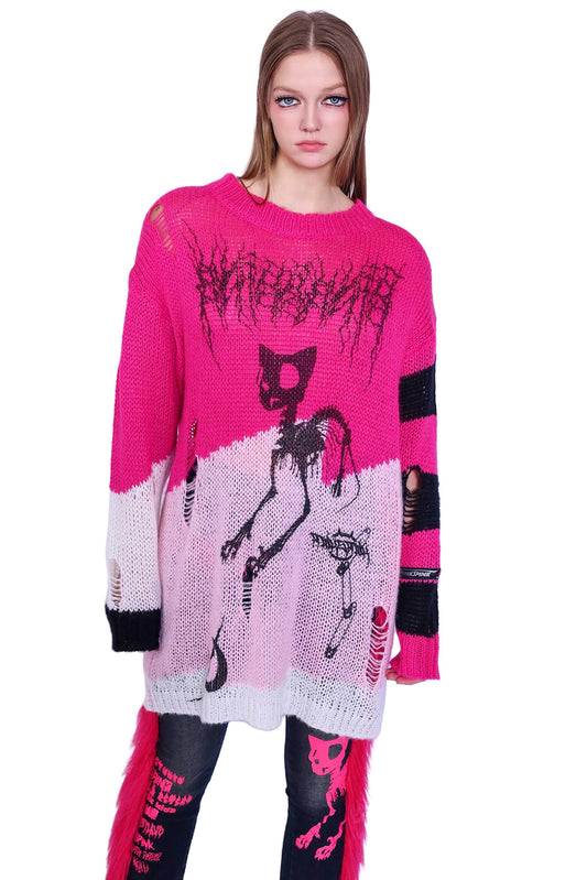 Distressed Cat Concept Sweater 