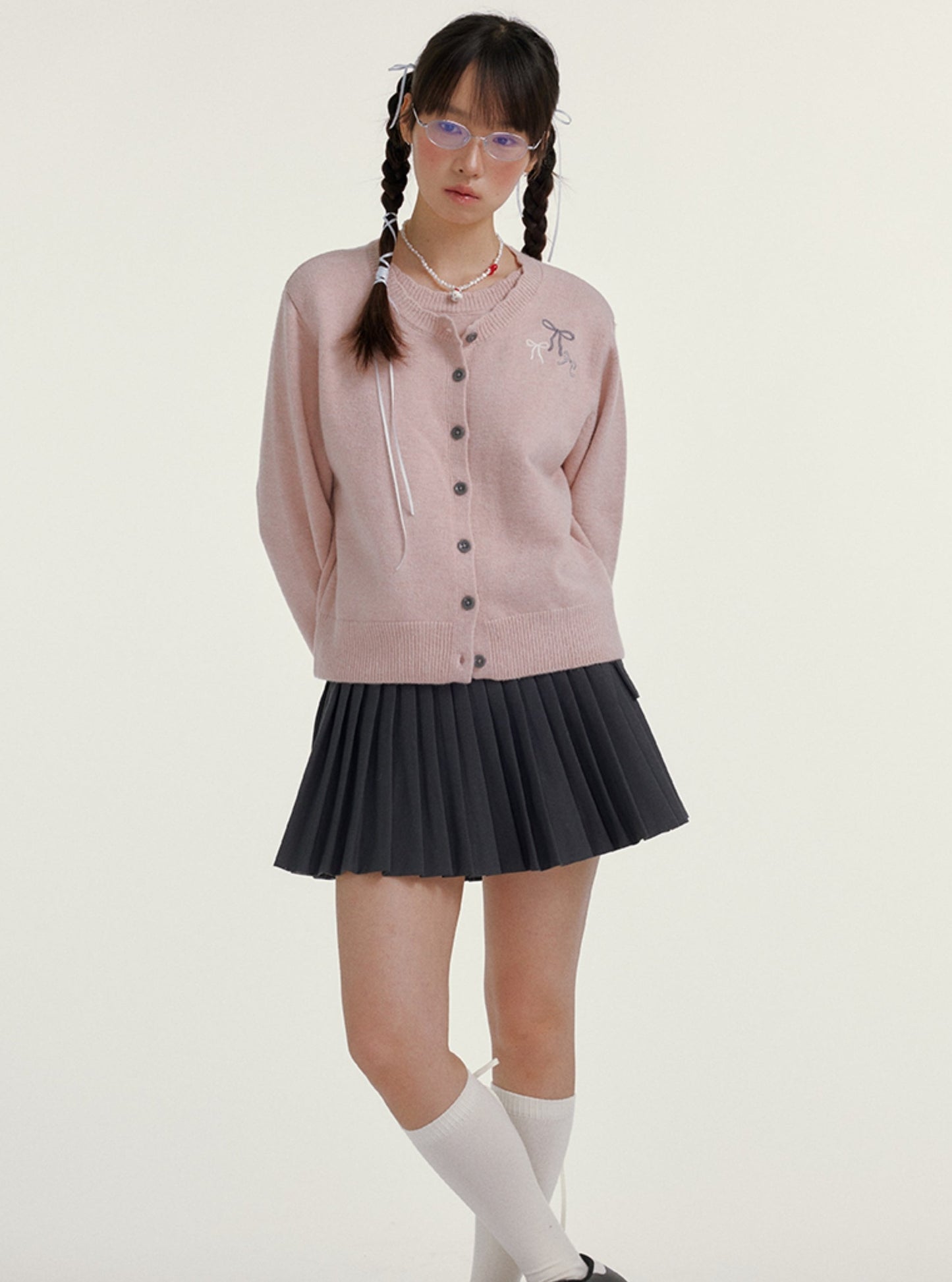 Fake Two-Piece Bow Knit Cropped Cardigan Jacket