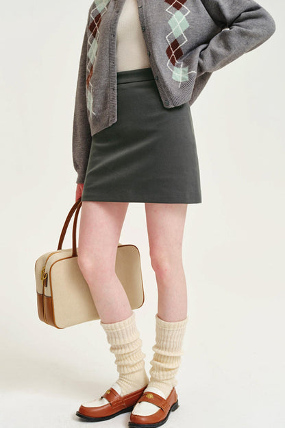 High Waist A-Line Woolen Skirt