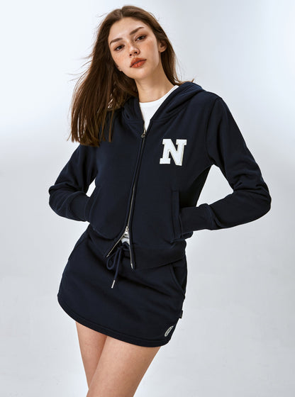 Preppy towel embroidered cropped hoodie sweatshirt