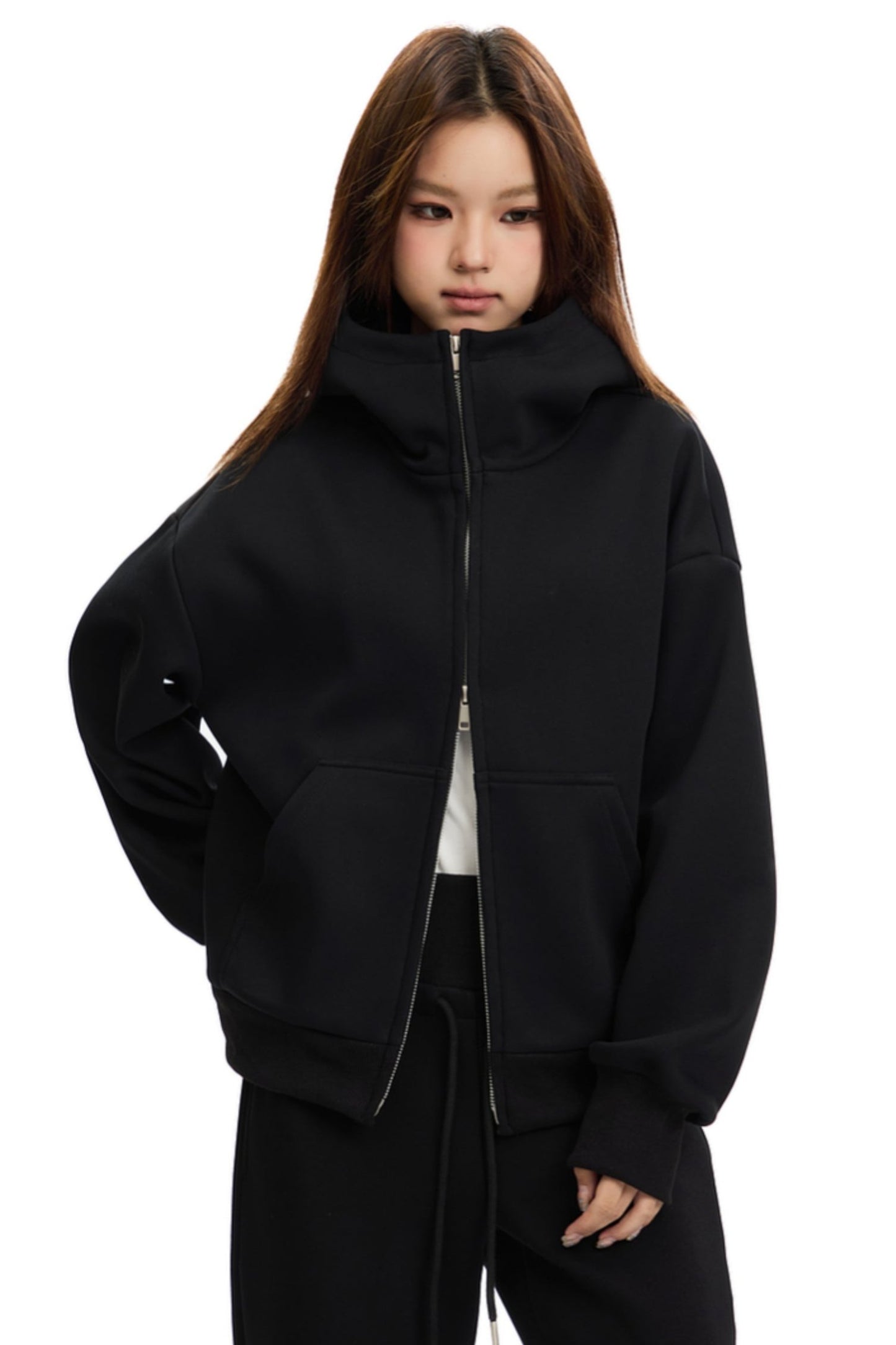 Sporty Stand Collar Hooded Short Jacket