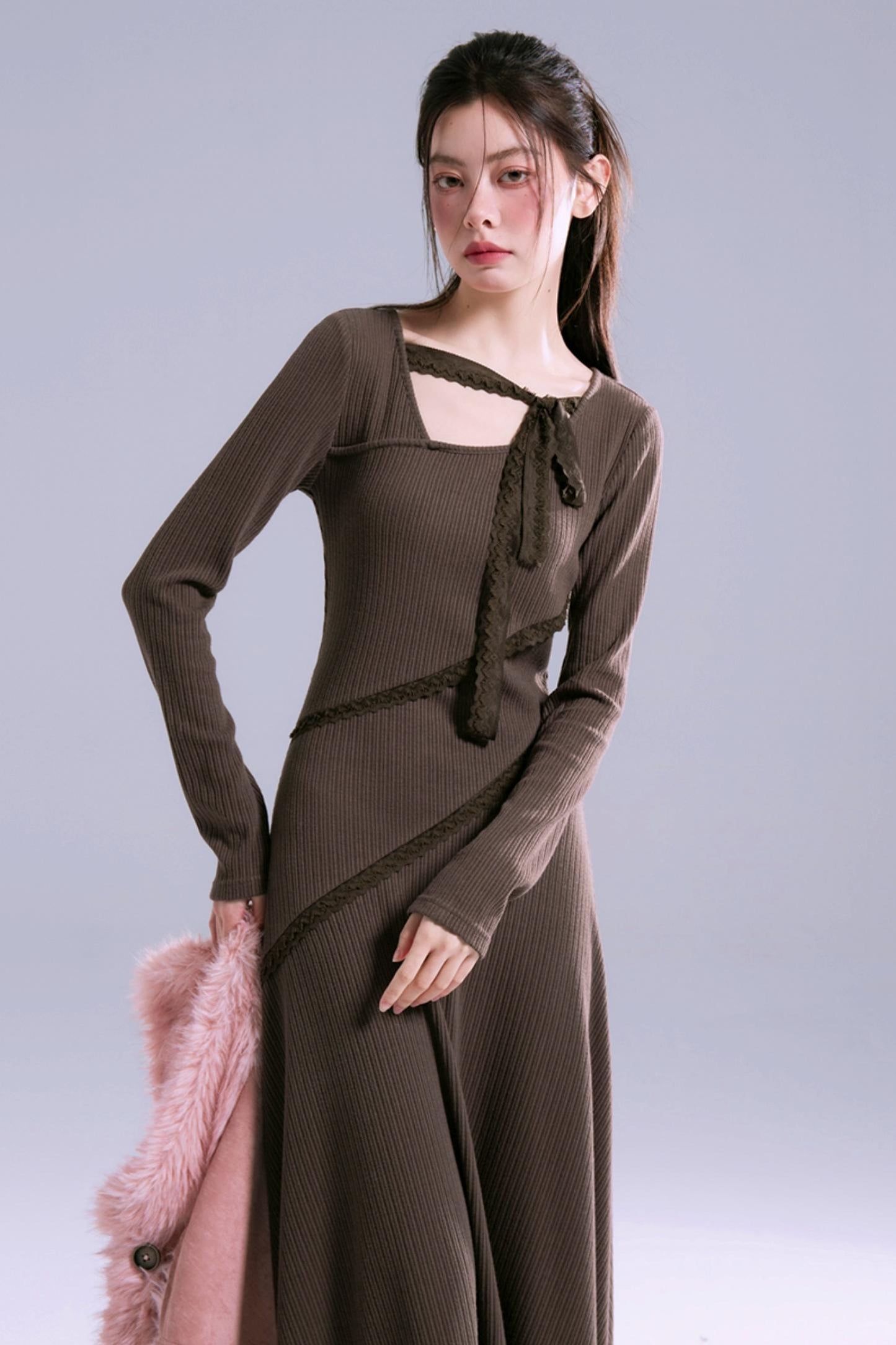 Asymmetric Lace Knitted Dress
