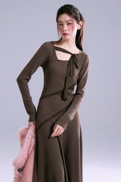 Asymmetric Lace Knitted Dress