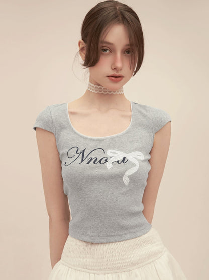 U-Neck Bow High Waist T-Shirt