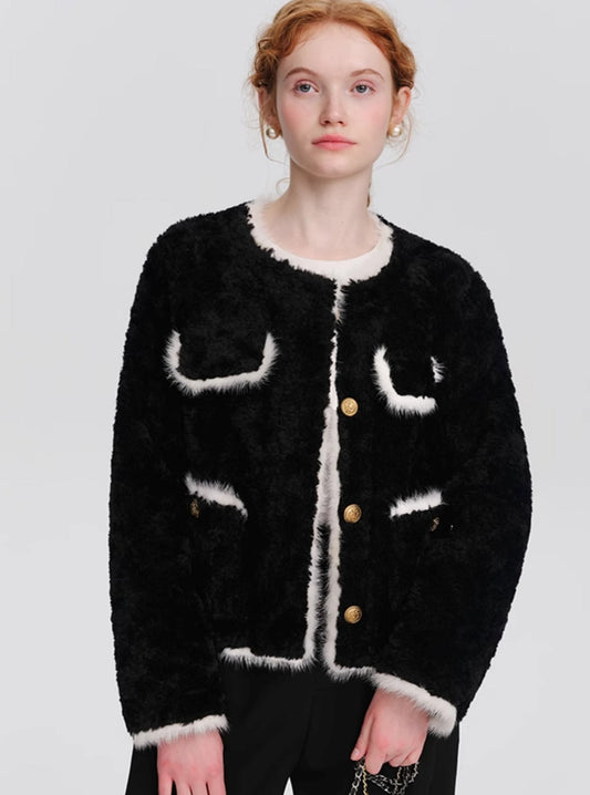 Black small fragrant lamb wool coat