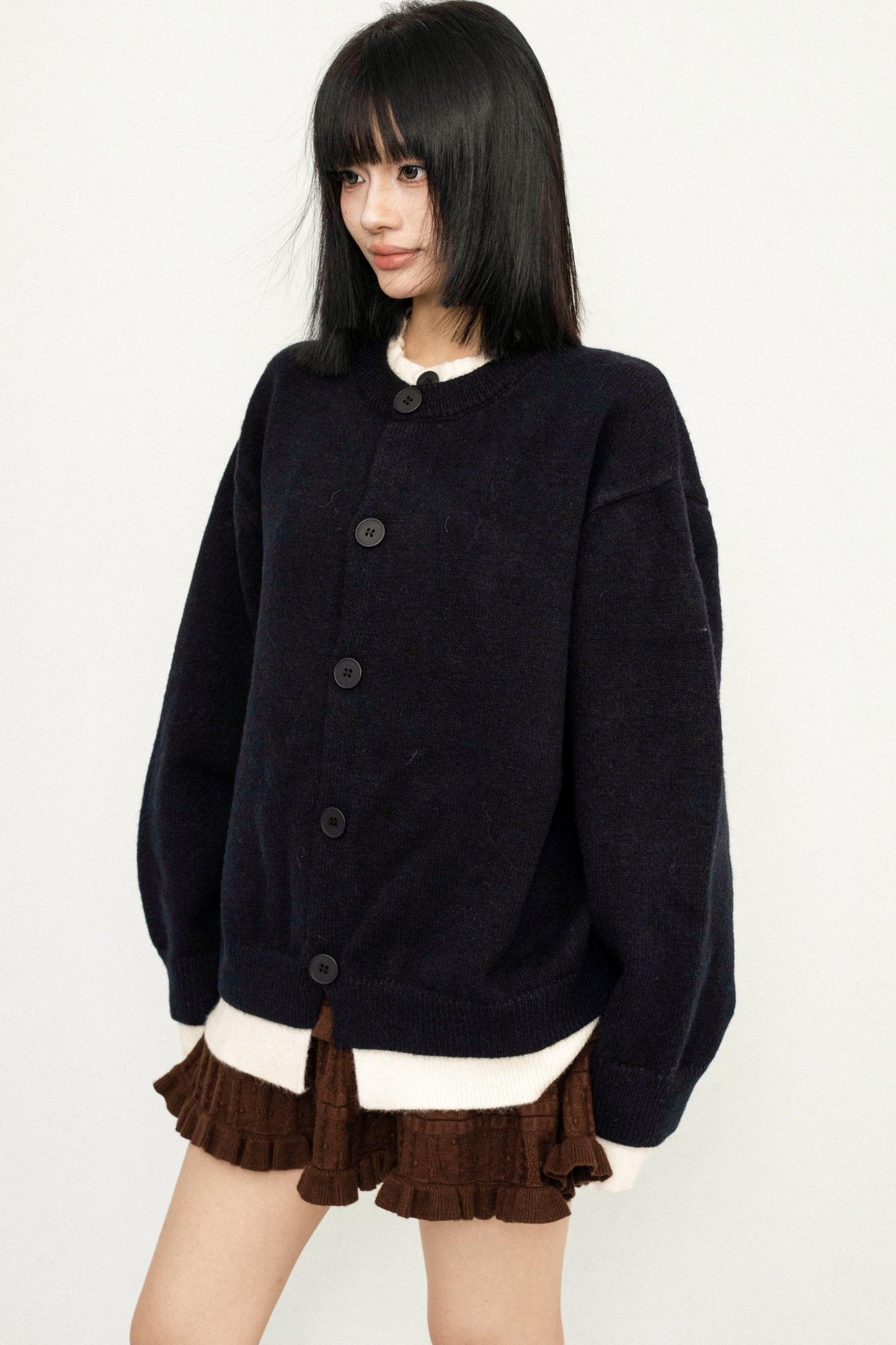 Contrast Round Neck Cardigan