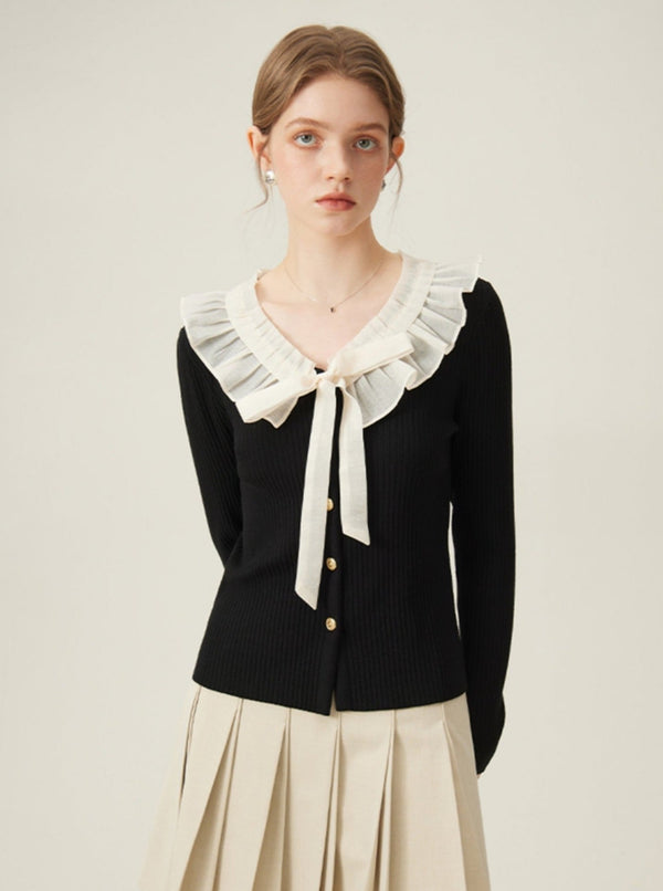 French Lace Patchwork Knitwear Top