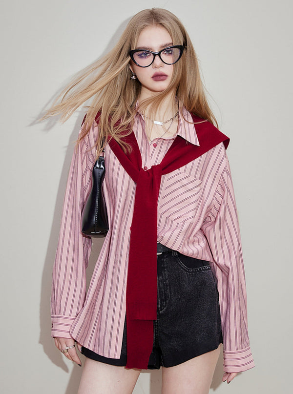 Free Shawl Casual Striped Shirt