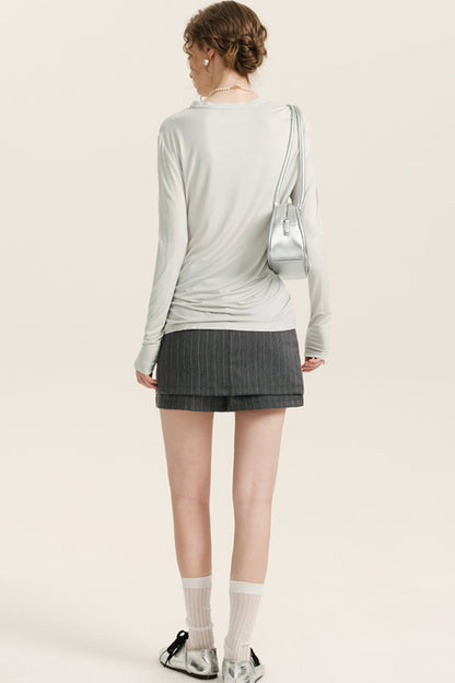 Gray Striped A-Line Suit Skirt