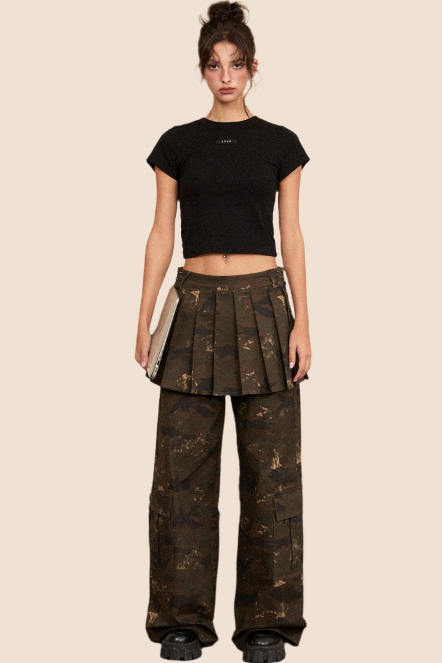 EZEK American retro camouflage design cargo wide-leg casual jeans two-piece loose mop pants set