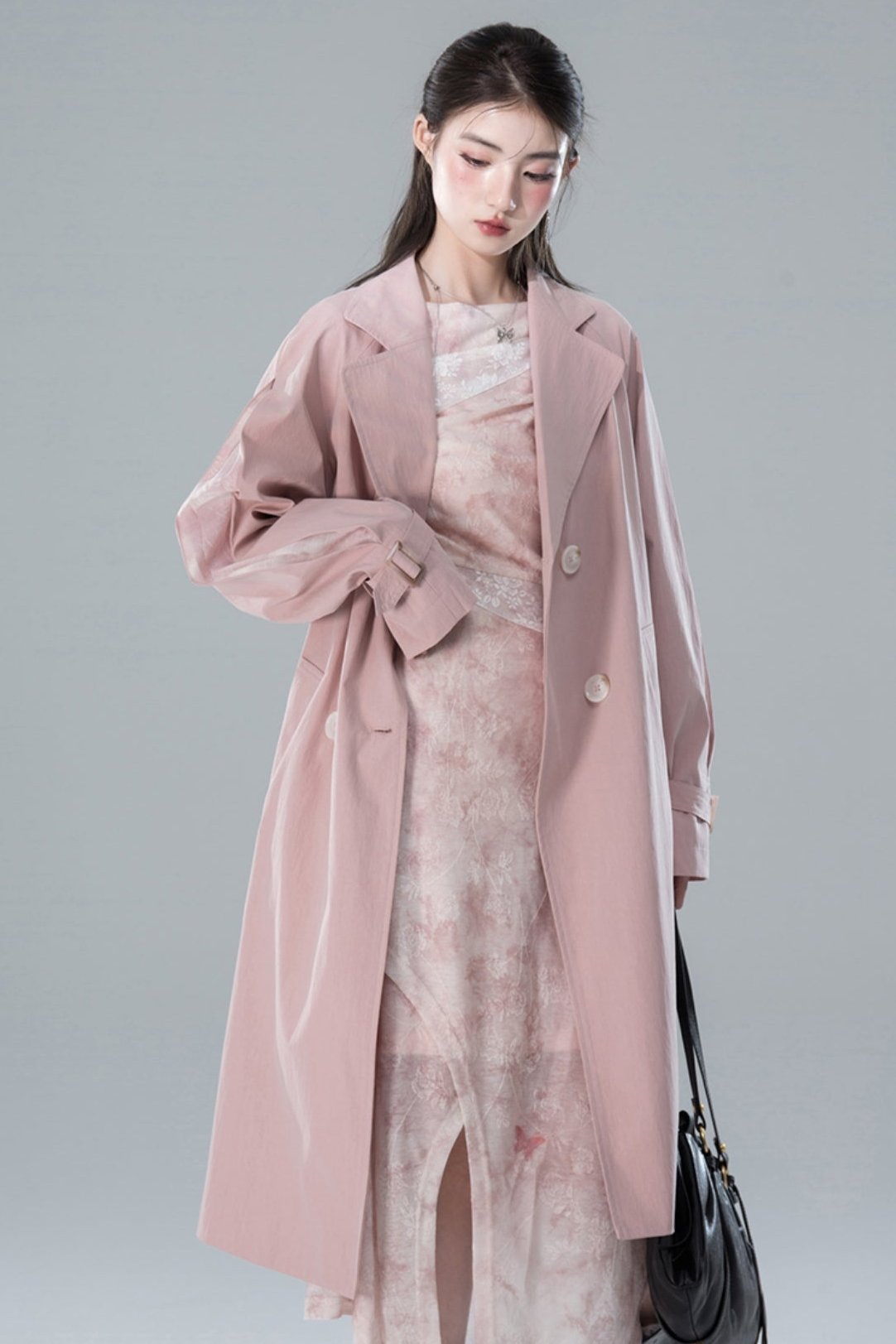 Transcendent Pink Patchwork Trench Coat