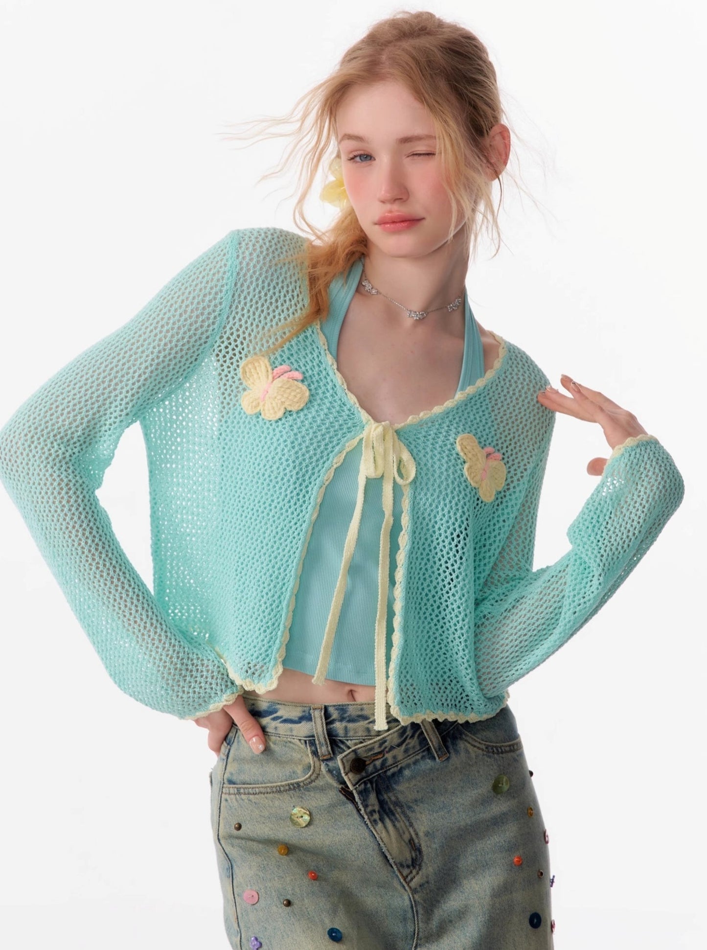 Knitted Hollow Cardigan Top