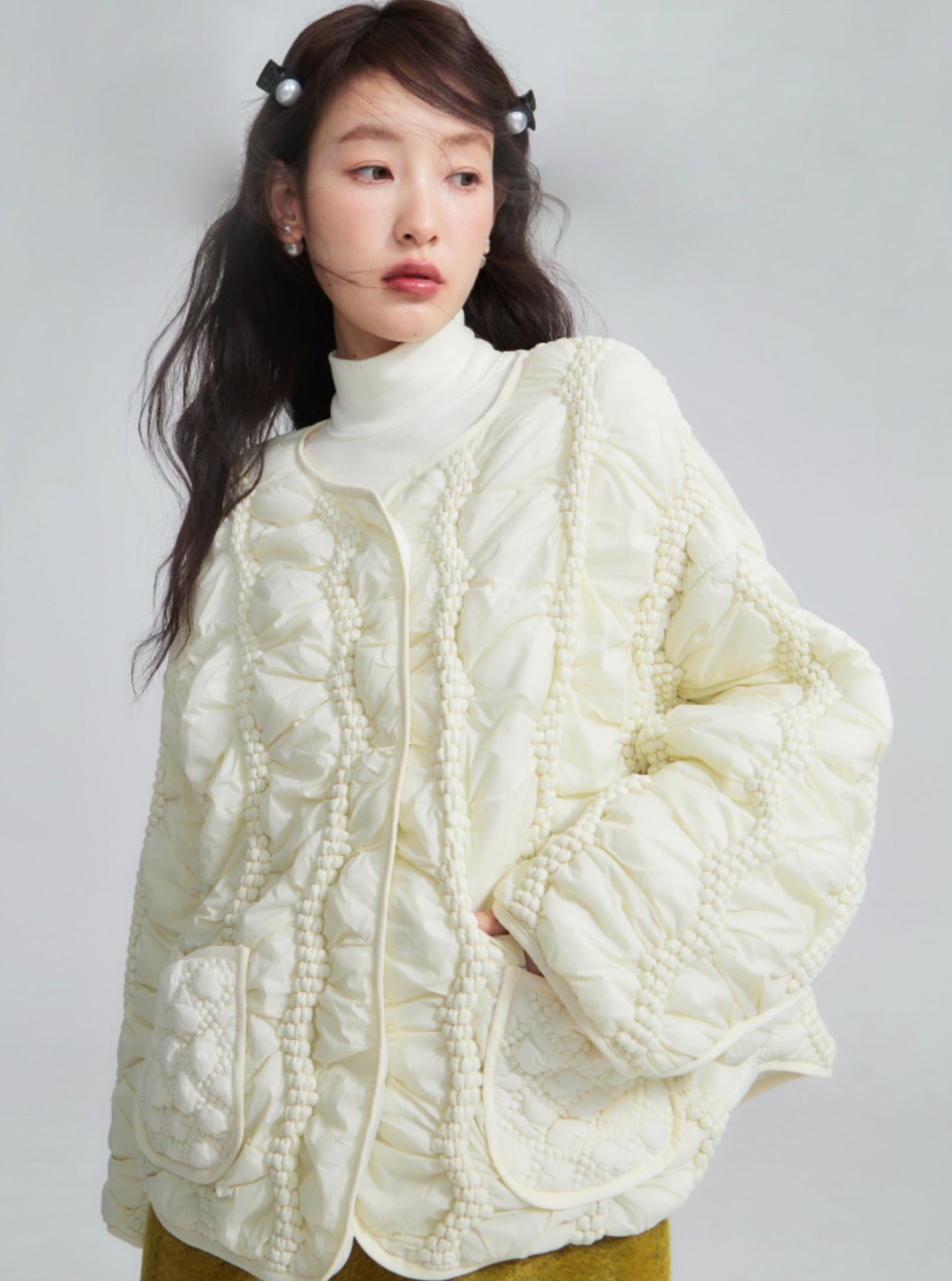 Nest scarf wave quilted jacket