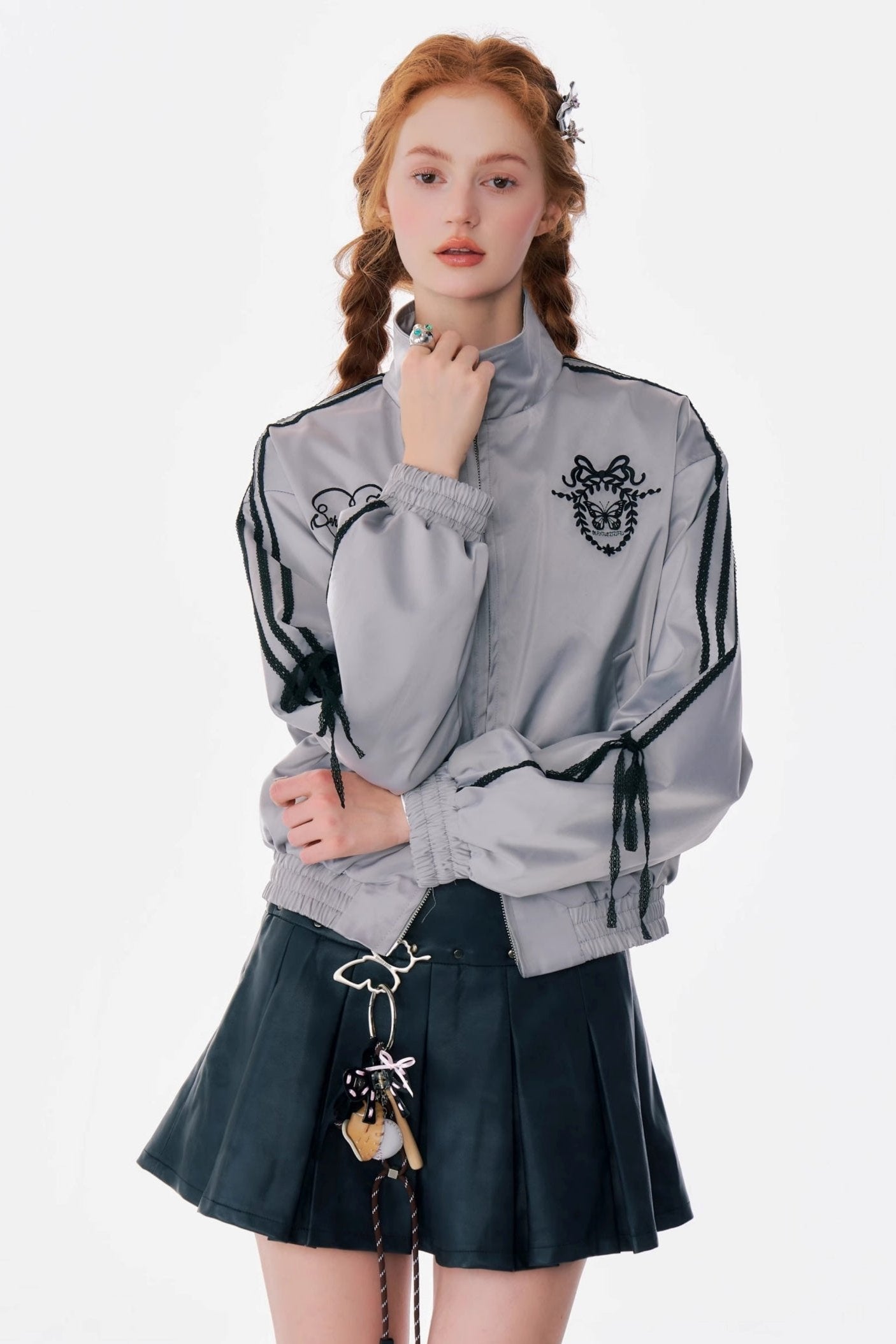 Retro Lace Bow Sporty Gray Jacket