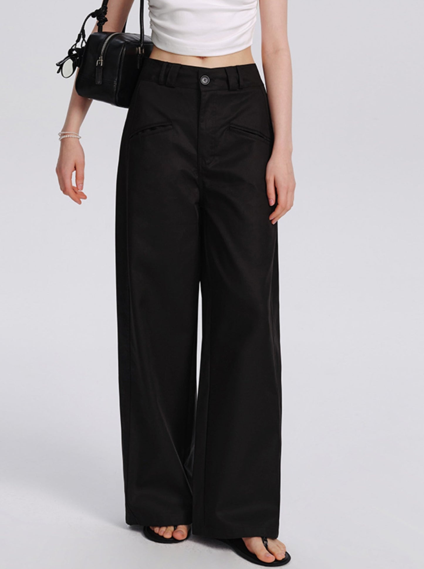 Black High-Rise Suit Pants