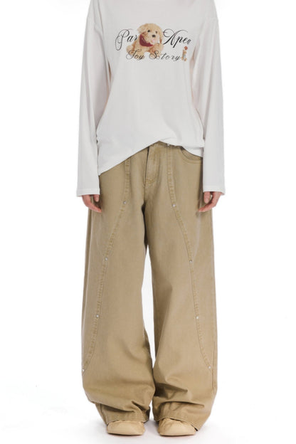 AGED LOW RISE WIDE-LEG CARGO PANTS