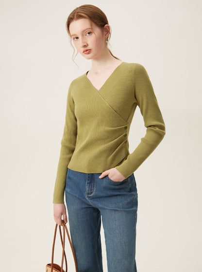 Simple Slim Knit V-Neck Top