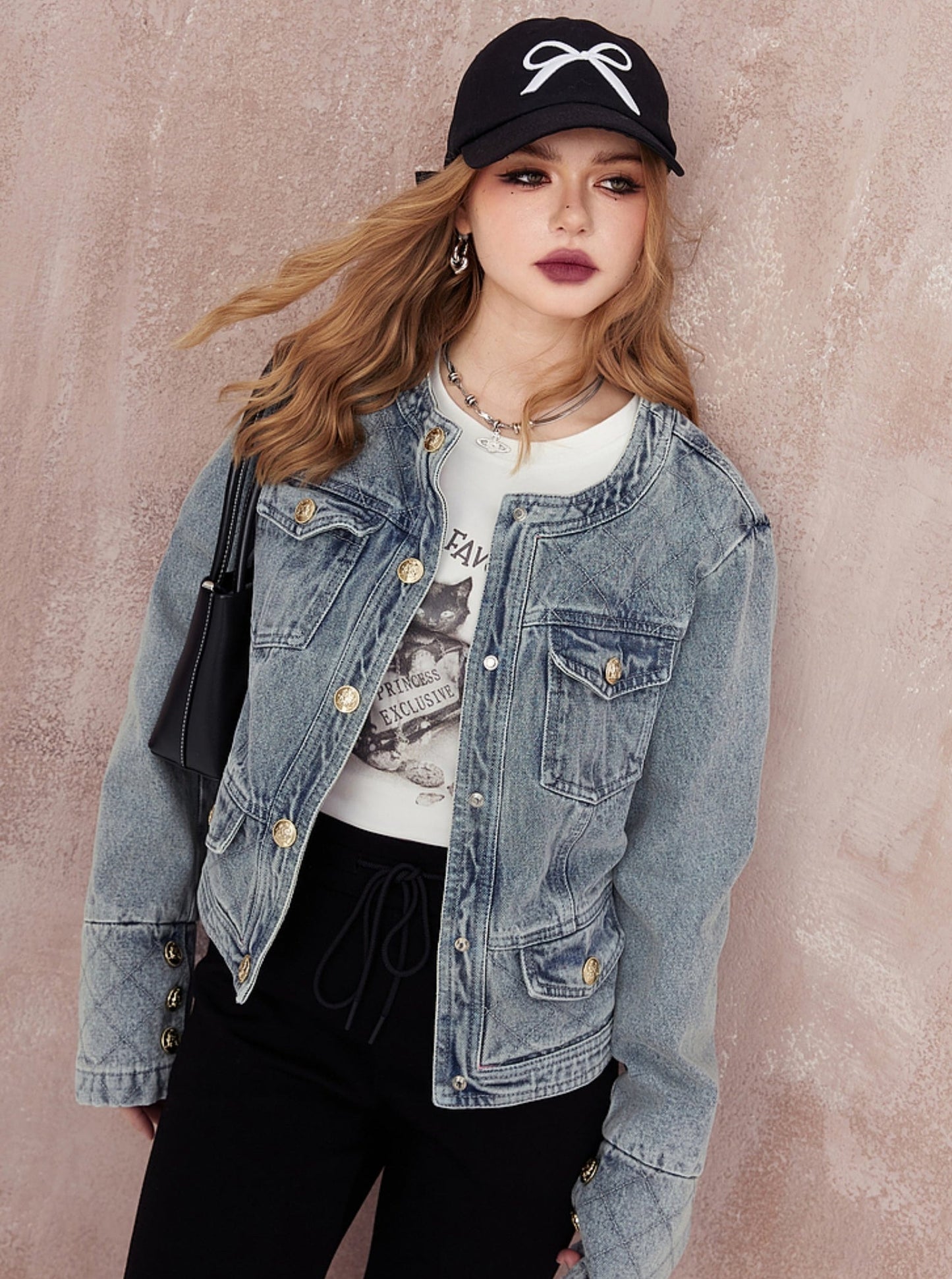 Round Neck Cropped Denim Jacket