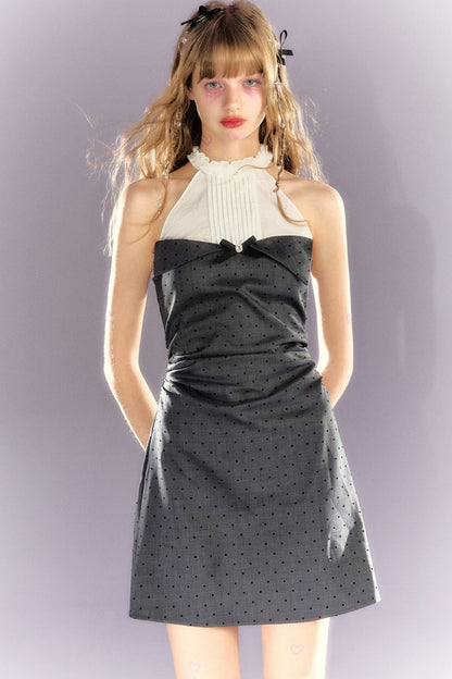 Gray Polka Dot Halterneck Dress