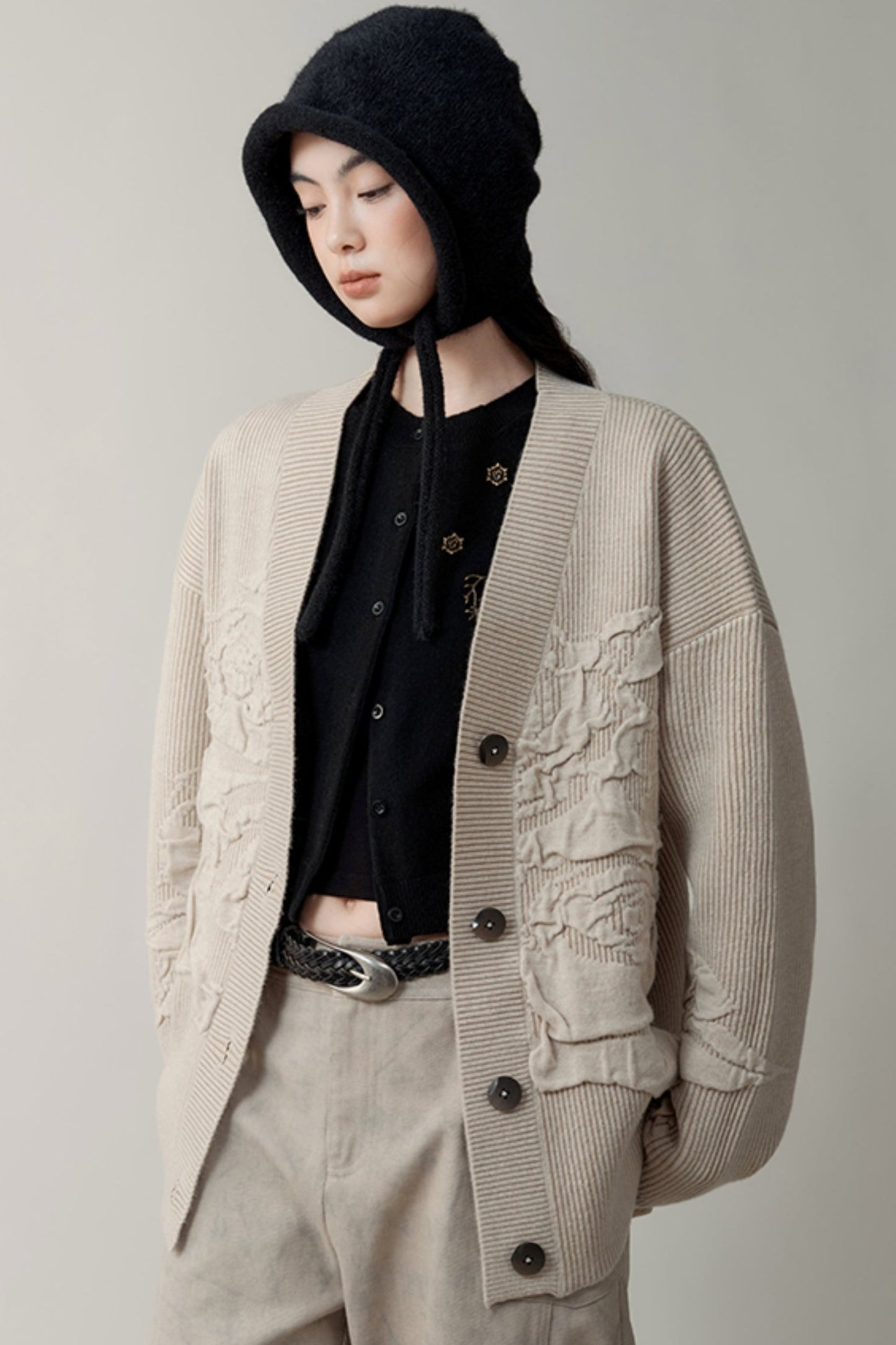 LAZY FIT JACQUARD SWEATER CARDIGAN