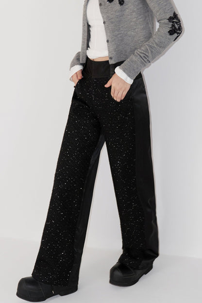 Black Sequin Draped Casual Pants