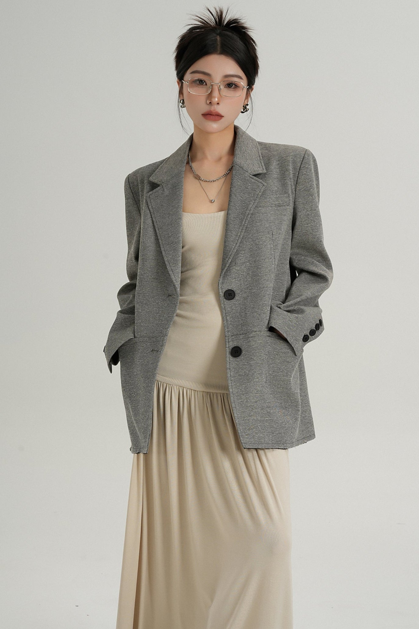 Temperament Gray Long Sleeve Blazer