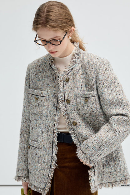 Wool Blend Variegated Short Jacket