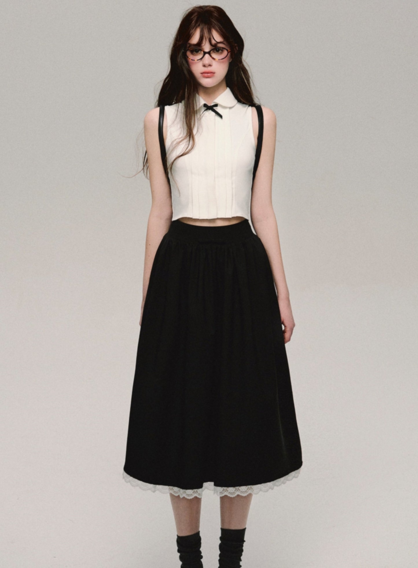 Blossom Bow Preppy Midi Skirt