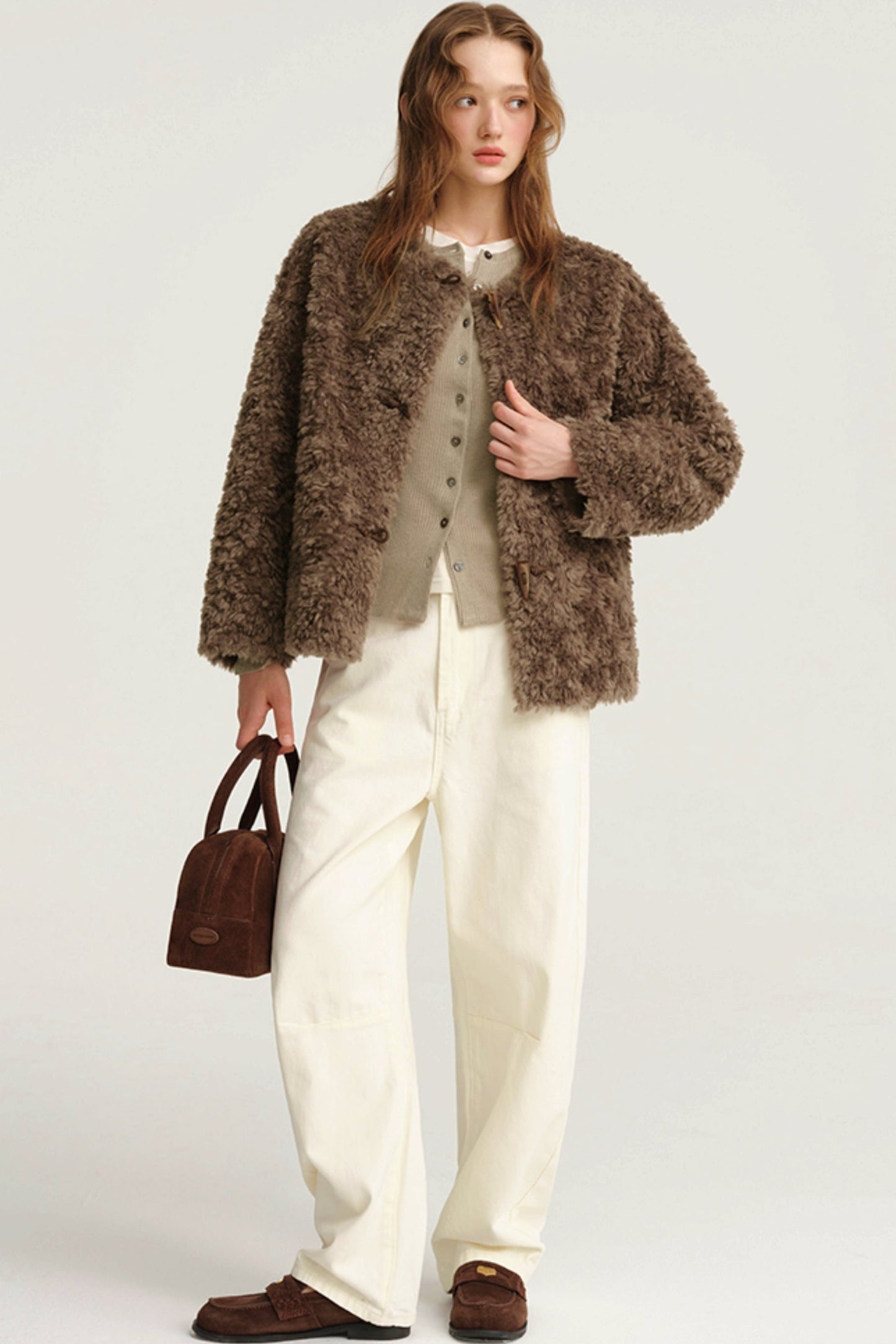 Plush Crewneck Fur Coat