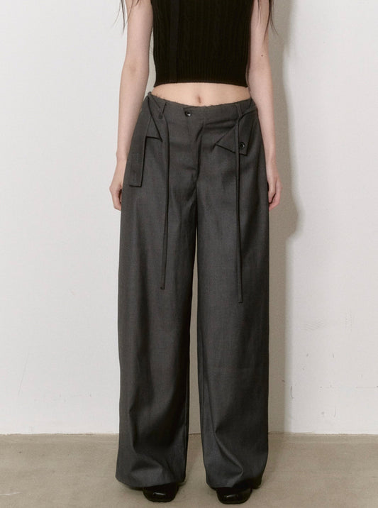 Turned-Up Gray Wide-Leg Pants