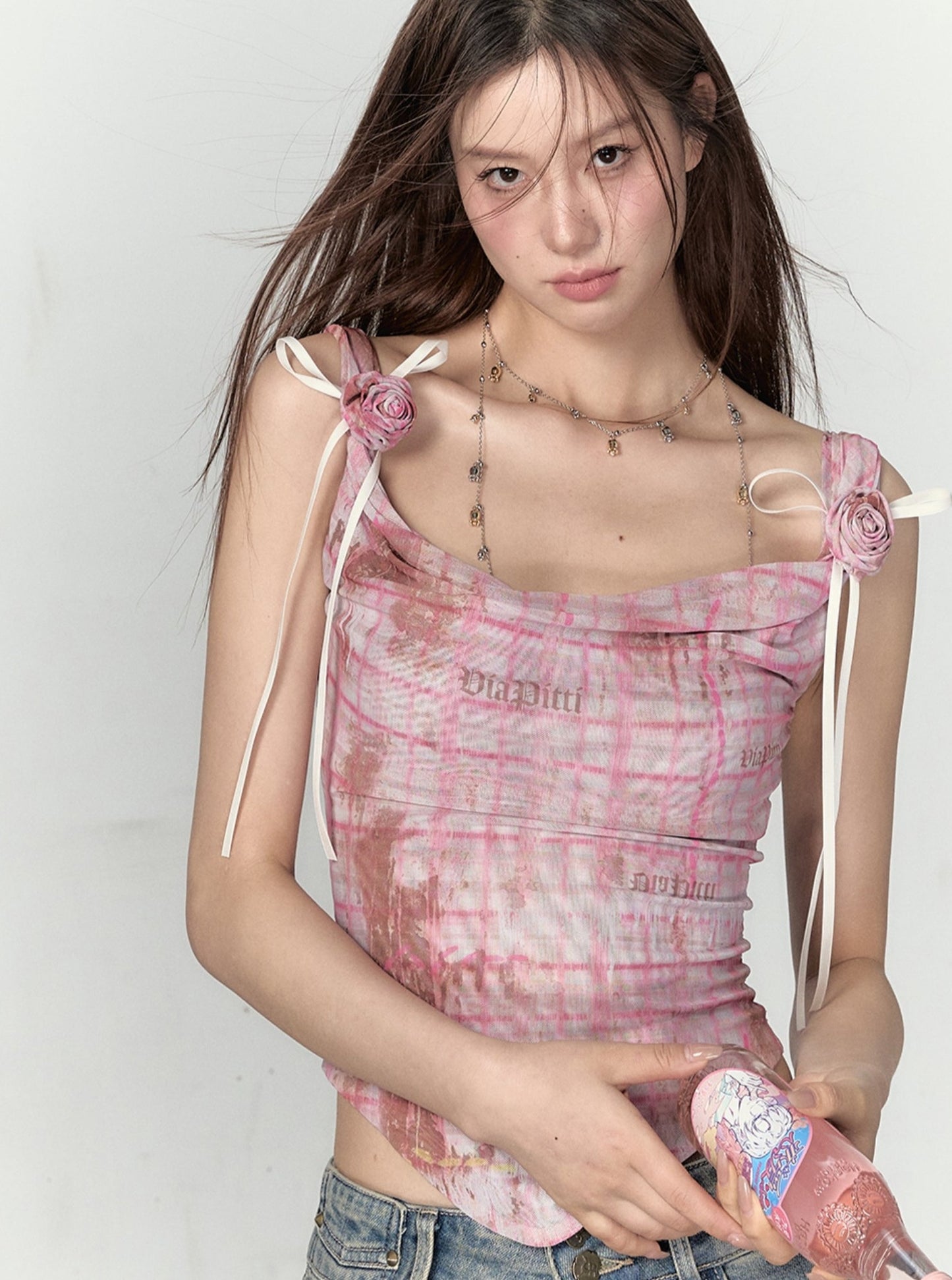 Suspender Shoulder Mesh T-Shirt