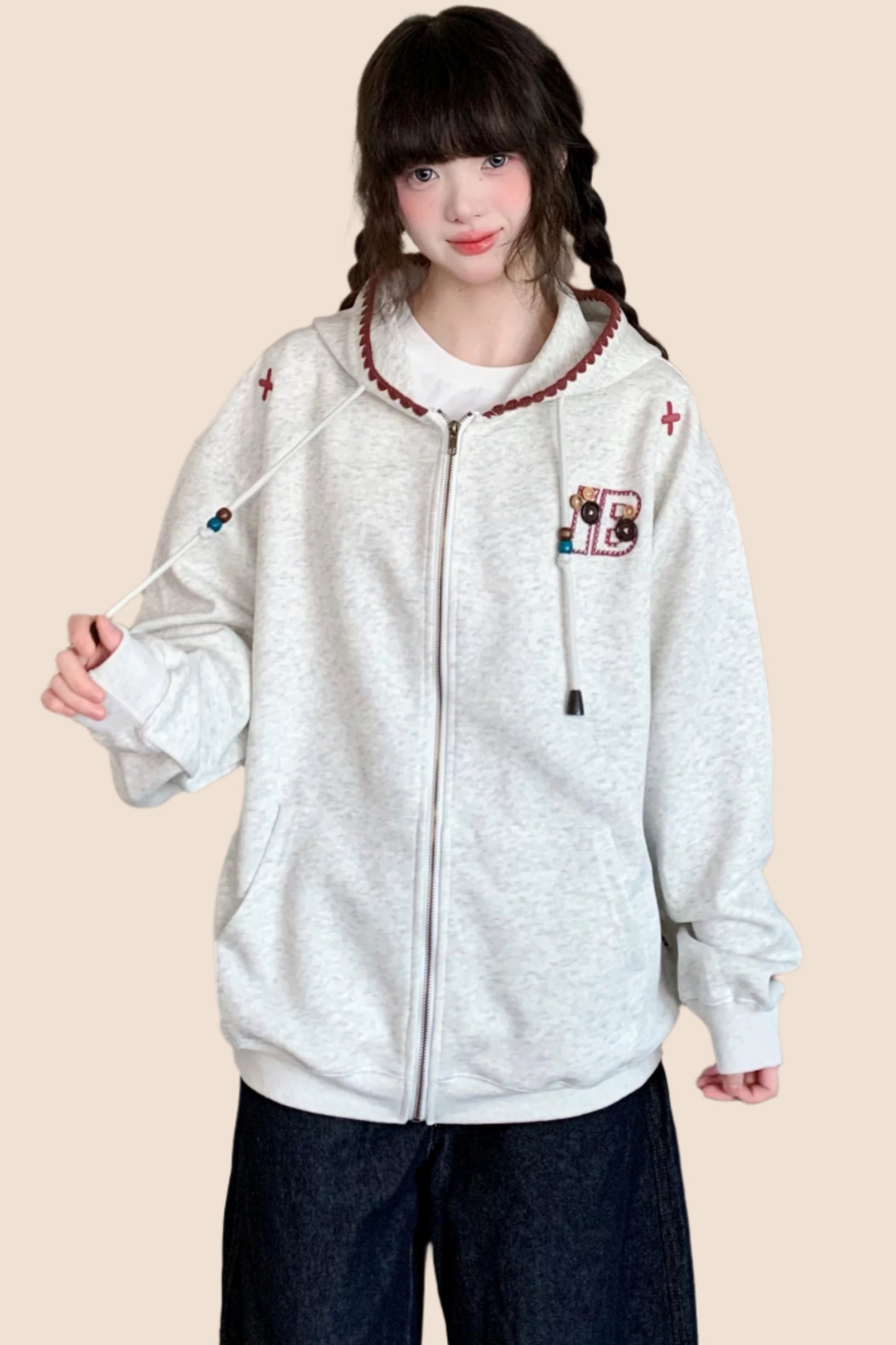 Ethnic Embroidered Loose Hoodie Coat